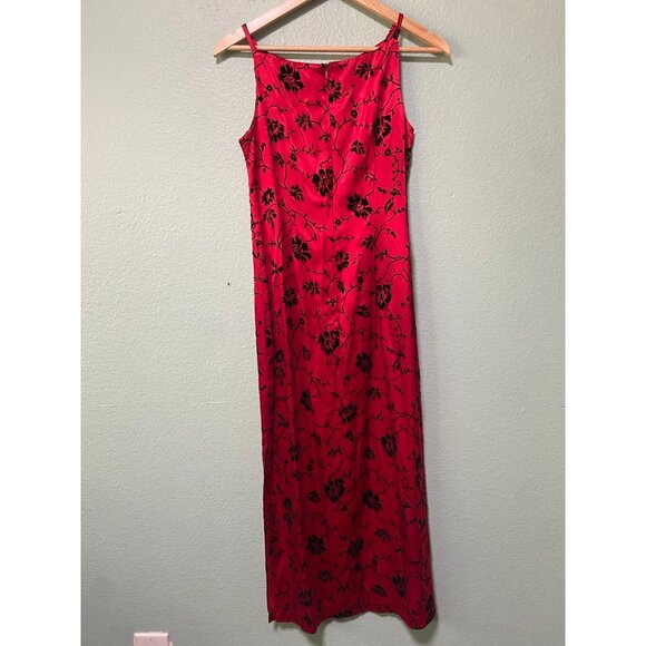Vintage All That Jazz Women's Y2K 2000s 90s Red & Balck Floral Long Dress 5/6 - Picture 2 of 10